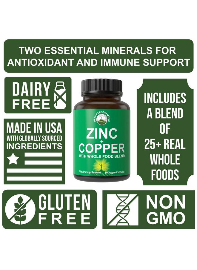 Peak Performance Zinc with Copper + Whole Food Blend of 25 Vegetables and Fruits for Max Absorption. Immune Support Supplement Capsules. Two Essential Minerals for Immunity. Zinc Vitamin Pills for Men and Women.  - Image 3