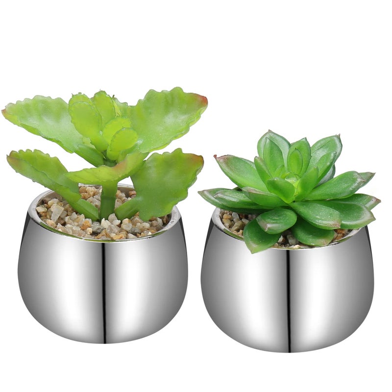 Briful Small Artificial Succulents in Pots Set of 2 Realistic Faux Succulents Plants with Gold Ceramic Pots Cute Mini Fake Plants Decor for Modern Home Table Office Desk Bathroom Shelf Decoration - Image 1