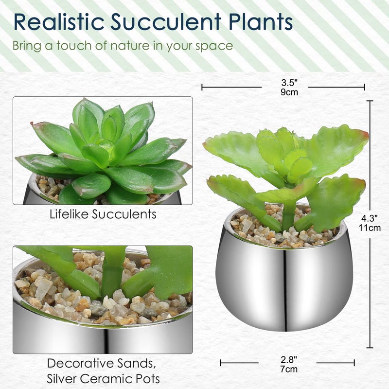 Briful Small Artificial Succulents in Pots Set of 2 Realistic Faux Succulents Plants with Gold Ceramic Pots Cute Mini Fake Plants Decor for Modern Home Table Office Desk Bathroom Shelf Decoration - Image 2