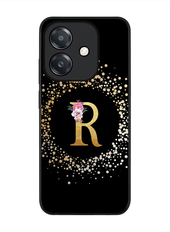 Stylizedd غطاء لهاتف Oppo A60 5G / A3 5G / A3x 5G، حماية كاميرا رفيعة، غطاء هاتف مقاوم للصدمات - مونوغرام زهور مخصص - R (أسود)  - Image 1