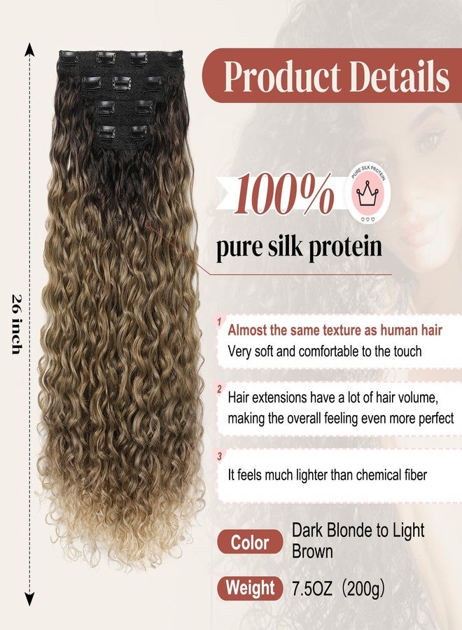 لوناي وصلات شعر لوناي بمشابك، 4 قطع، وصلات شعر مجعدة من الحرير والبروتين النقي 100% للنساء، طول 26 بوصة، وصلات شعر طبيعية ناعمة - من الأشقر الداكن إلى البني الفاتح - Image 2