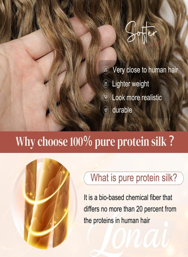 لوناي وصلات شعر لوناي بمشابك، 4 قطع، وصلات شعر مجعدة من الحرير والبروتين النقي 100% للنساء، طول 26 بوصة، وصلات شعر طبيعية ناعمة - من الأشقر الداكن إلى البني الفاتح - Image 3