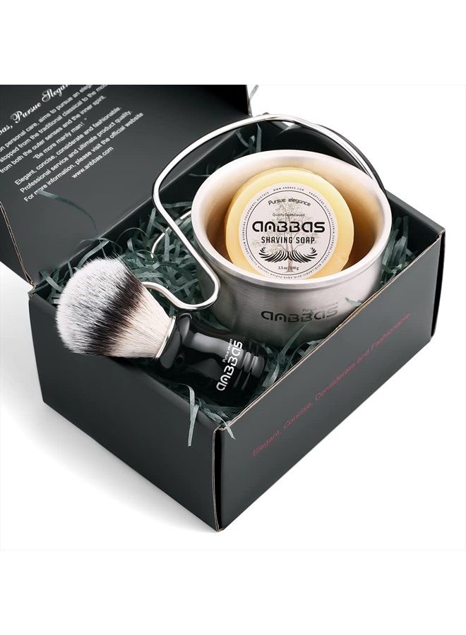 Anbbas Synthetic Badger Shaving Brush Set, 4IN1 Shaving Kit with Stainless Steel Shaving Stand and Lathering Foam Bowl, 3.5OZ Natural Shaving Soap Puck Refill for Men Wet Close Shave - Image 5