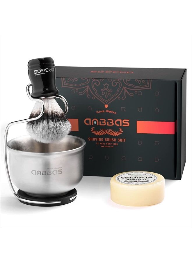Anbbas Synthetic Badger Shaving Brush Set, 4IN1 Shaving Kit with Stainless Steel Shaving Stand and Lathering Foam Bowl, 3.5OZ Natural Shaving Soap Puck Refill for Men Wet Close Shave - Image 1