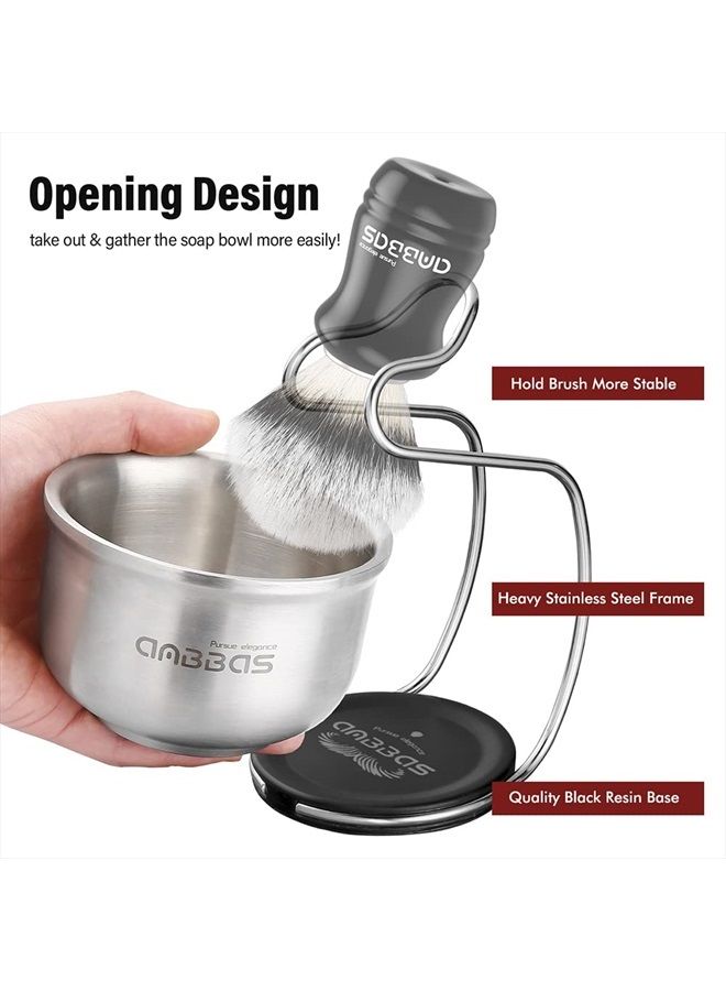 Anbbas Synthetic Badger Shaving Brush Set, 4IN1 Shaving Kit with Stainless Steel Shaving Stand and Lathering Foam Bowl, 3.5OZ Natural Shaving Soap Puck Refill for Men Wet Close Shave - Image 3