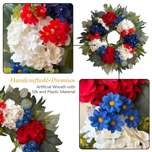 WANNA-CUL 250th Year Patriotic Wreaths for Front Door Decorations, 24 Inch 4th of July Hydrangea Wreath, Red White Blue Spring Door Wreath for Independence Day, Memorial Day for Indoor Outdoor Decor - Image 5