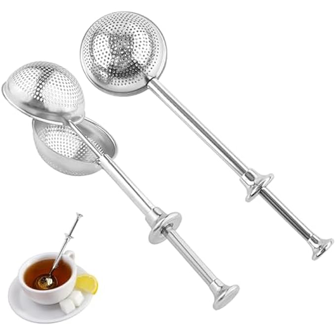 كاست ويف مصفاة شاي من الفولاذ المقاوم للصدأ على شكل كرة شبكية لتصفية أوراق الشاي السائبة قطعتين باللون الفضي - Image 5