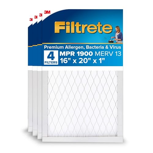 Filtrete 16x20x1 AC Furnace Air Filter, MERV 13, MPR 1900, Premium Allergen, Bacteria & Virus Filter, 3-Month Pleated 1-Inch Electrostatic Air Cleaning Filter, 4-Pack (Actual Size 15.69x19.69x0.78 in) - Image 1