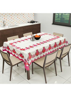 Kuber Industries Kuber Industries Cotton Floral Print Waterproof Attractive Dining Table Cover|Tablecloth for Home Decorative, 60x90 Inch (Cream Pink)  - Image 1