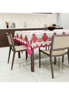 Kuber Industries Kuber Industries Cotton Floral Print Waterproof Attractive Dining Table Cover|Tablecloth for Home Decorative, 60x90 Inch (Cream Pink)  - Image 4
