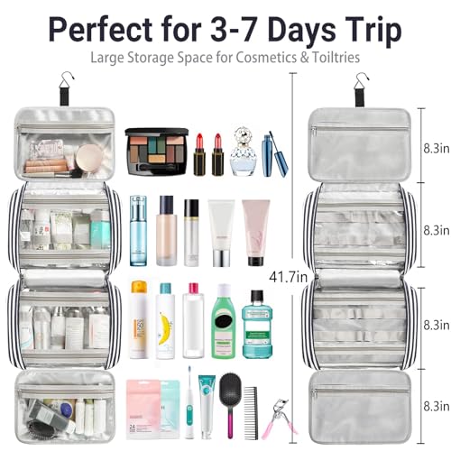 Bosidu Toiletry Bag for Women Large Capacity Hanging Travel Toiletry Organizer for Traveling Women with 4 Compartments & 1 Hanging Hook Travel Comestic Makeup Bag for Full Size Toiletries - Image 3