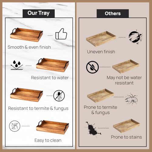 Nestroots Wooden Snacks Serving Tray Modern Style with Golden Finish Handle | Brown Wooden | Stylish Multipurpose Tray for Home Kitchen Cafe Restaurant Dining & Home Dcor (15 Inches) - Image 5