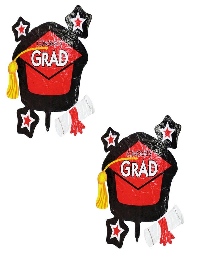 سوتشات بالون قبعة التخرج من سوتشات، بالونات مايلر على شكل قبعة تخرج، لوازم تزيين حفلات التخرج قطعتان (أحمر) - Image 4