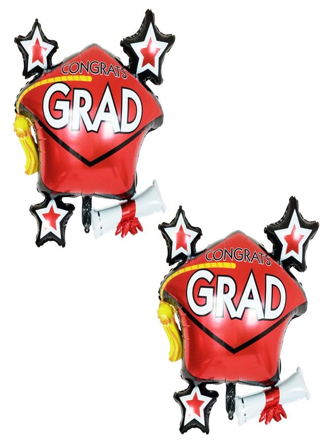 سوتشات بالون قبعة التخرج من سوتشات، بالونات مايلر على شكل قبعة تخرج، لوازم تزيين حفلات التخرج قطعتان (أحمر) - Image 1