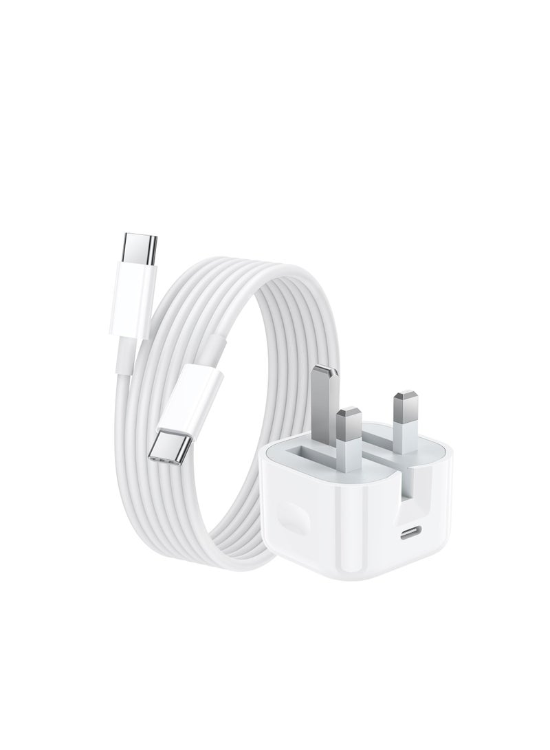 iPhone 16 Charger, 20W PD USB C Charger UK Power Adapter Plug with 1M USB C to C Charging Cable Cord for iPhone 16/16 Plus/16 Pro/16 Pro Max/15/15 Plus/15 Pro/15 Pro Max - Image 2