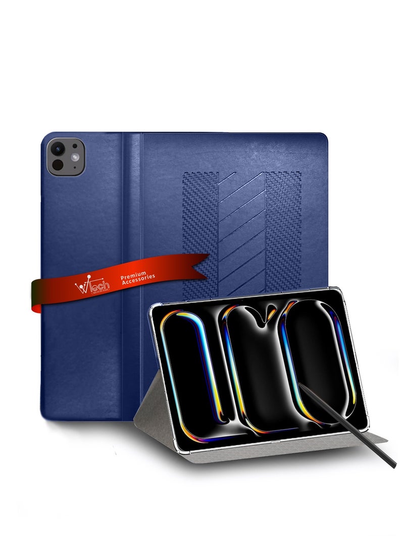 BYTER Apple iPad Pro 11 5G 2024 (5th Generation M4) 11 Inch / Apple iPad Pro 11-inch (M5) 2025 Classic PU Leather Trifold Stand Flip Case Cover - Navy Blue - Image 1