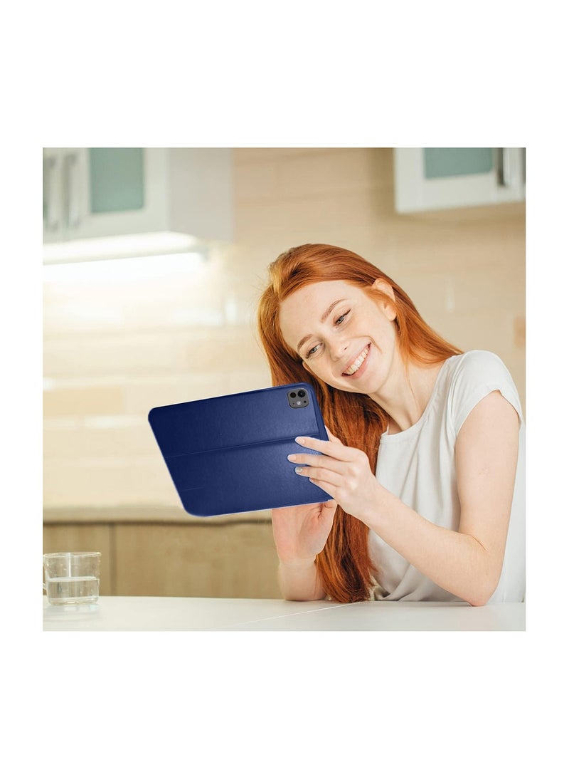 BYTER Apple iPad Pro 11 5G 2024 (5th Generation M4) 11 Inch / Apple iPad Pro 11-inch (M5) 2025 Classic PU Leather Trifold Stand Flip Case Cover - Navy Blue - Image 4