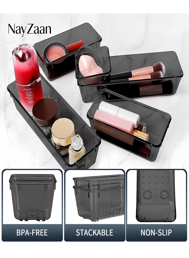 NayZaan 16 PCS Drawer Organizer Set, 5 Varied Size Bathroom and kitchen Drawer cabinet organizer Trays, Clear Storage Bins for Makeup, Jewelry, Utensils and Gadgets, Black - Image 5
