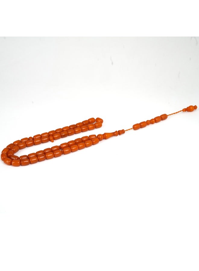 R.S Polish Amber Dust Prayer Beads, Barrel Shape, 51 Carrot Orange Beads - Image 3