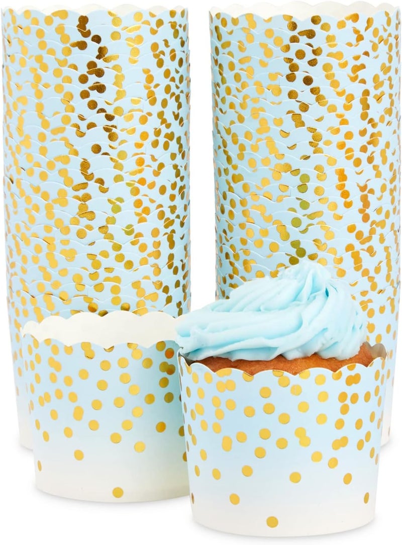 Sparkle and Bash Blue and Gold Foil Cupcake Liners, Polka Dot Paper Muffin Baking Cups (2.25 x 2.75 In, 50 Pack) - Image 1