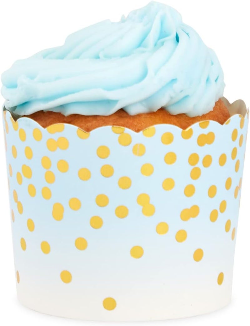 Sparkle and Bash Blue and Gold Foil Cupcake Liners, Polka Dot Paper Muffin Baking Cups (2.25 x 2.75 In, 50 Pack) - Image 5