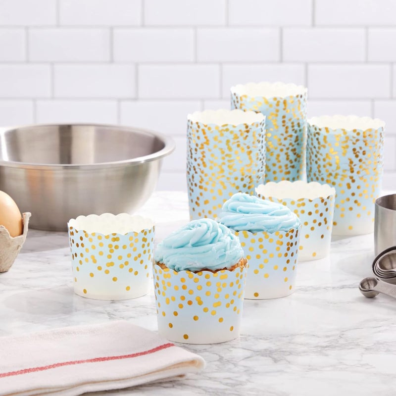 Sparkle and Bash Blue and Gold Foil Cupcake Liners, Polka Dot Paper Muffin Baking Cups (2.25 x 2.75 In, 50 Pack) - Image 2