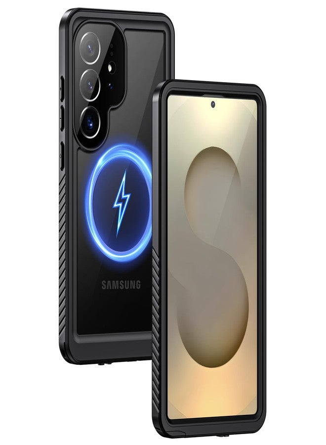 جراب Lanhiem المغناطيسي لهاتف Samsung Galaxy S25 Ultra، مقاوم للماء والغبار IP68، واقي شاشة مدمج، غطاء متين كامل الجسم مقاوم للصدمات لهاتف Galaxy S25 Ultra 5G مقاس 6.9 بوصة، أسود/شفاف - Image 1