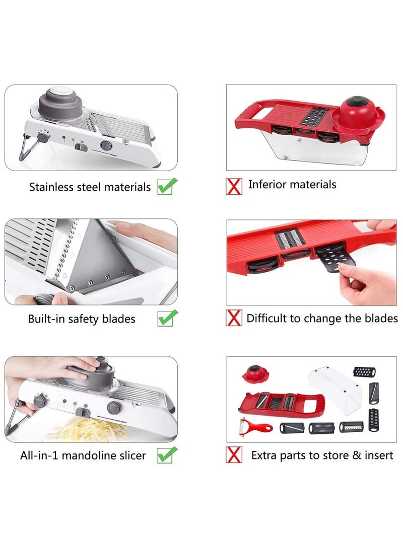 Arabest Kitchen Mandolin Slicer 18 Types Food Slicer Mandolin Stainless Steel Adjustable Thickness Vegetable Chopper Potato Cheese Fruit Vegetable Onion Chopper Shredder Waffle Fryer - Image 5