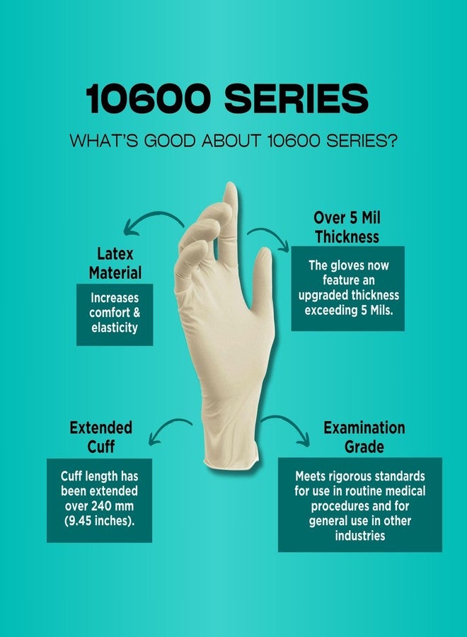 Shamrock 10601 Latex Examination Gloves - 7 mil, Powder-Free, Textured, Medical Use, Extended Cuff (Small) - Image 2