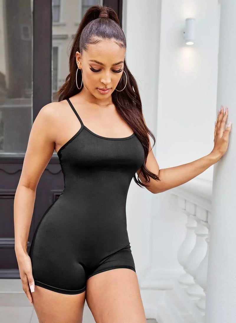 Solid Crisscross Back Cami Unitard Romper - Image 5