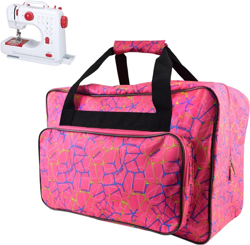 TLBTEK Rose Red Sewing Machine Carrying Case,Universal Canvas Carry Tote Bag,Portable Padded Storage Dust Cover with Pockets for Sewing Machine - Image 1