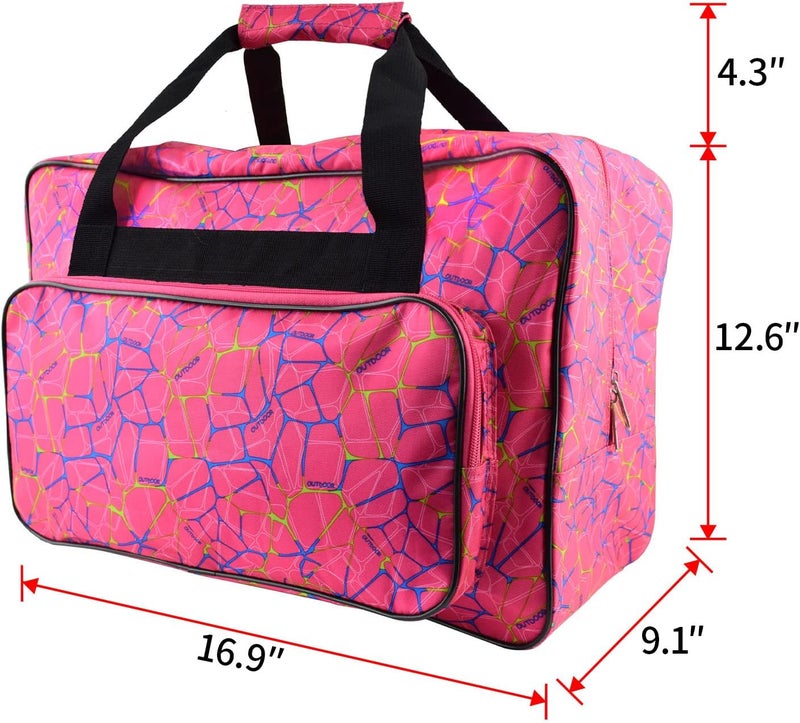 TLBTEK Rose Red Sewing Machine Carrying Case,Universal Canvas Carry Tote Bag,Portable Padded Storage Dust Cover with Pockets for Sewing Machine - Image 2