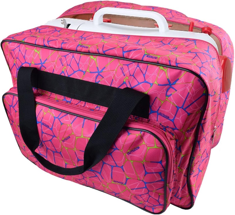 TLBTEK Rose Red Sewing Machine Carrying Case,Universal Canvas Carry Tote Bag,Portable Padded Storage Dust Cover with Pockets for Sewing Machine - Image 4