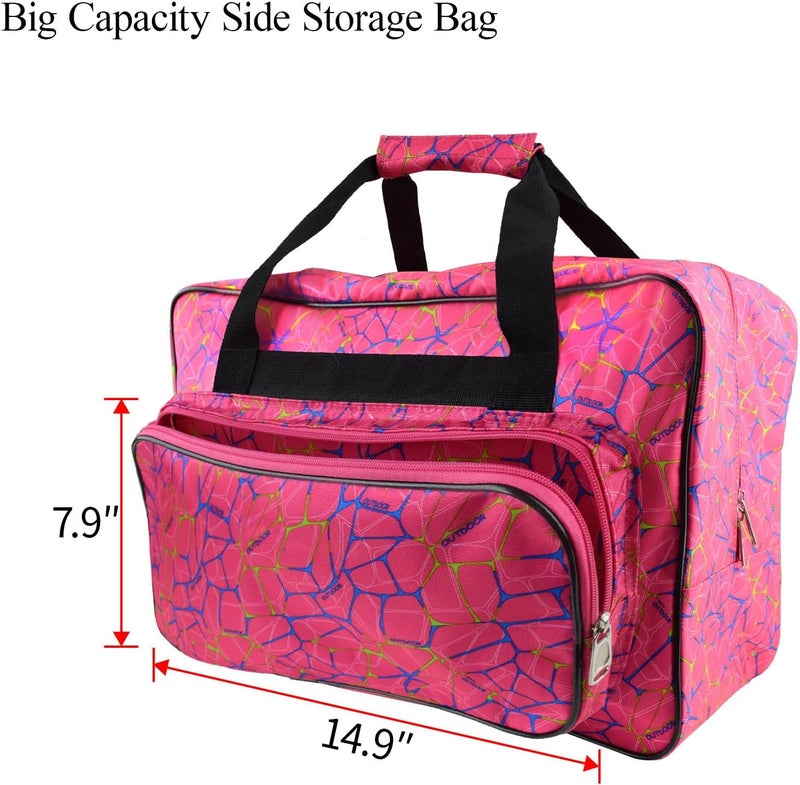 TLBTEK Rose Red Sewing Machine Carrying Case,Universal Canvas Carry Tote Bag,Portable Padded Storage Dust Cover with Pockets for Sewing Machine - Image 3