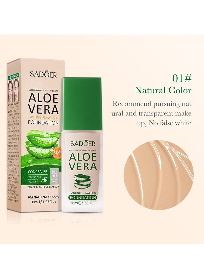SADOER Aloe Vera Long-lasting Flawless Liquid Foundation, Long-lasting, Non-stick Makeup, Non-stick Concealer Liquid Foundation Nature color - Image 4