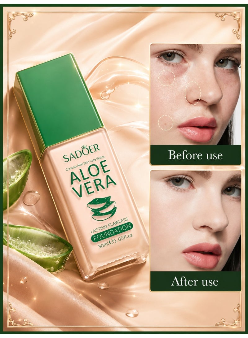 SADOER Aloe Vera Long-lasting Flawless Liquid Foundation, Long-lasting, Non-stick Makeup, Non-stick Concealer Liquid Foundation Nature color - Image 1