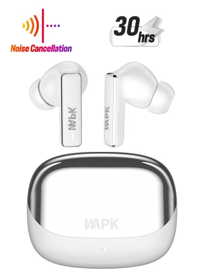 Korean Brand True Wireless Earphones – 6-Mic Hybrid ANC with AI Wind Noise Reduction, -42dB Noise Cancelling, 30H Battery Life, Bluetooth 5.4, IPX5 Waterproof, Powerful Bass