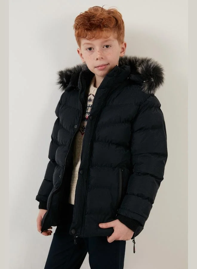 Lela Lela Plush Lined Winter Coat for Boys with Faux Fur Collar and Removable Hood 5761906