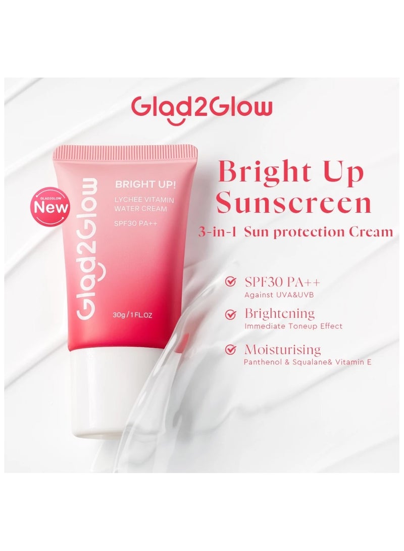 Glad2Glow Lychee Vitamin Water Sunscreen Cream 30g + Milk Amino Acid Gentle Face Wash 80ml – Glad2Glow Skincare Set for Brightening, Hydrating & UVA/UVB Protection - Image 2