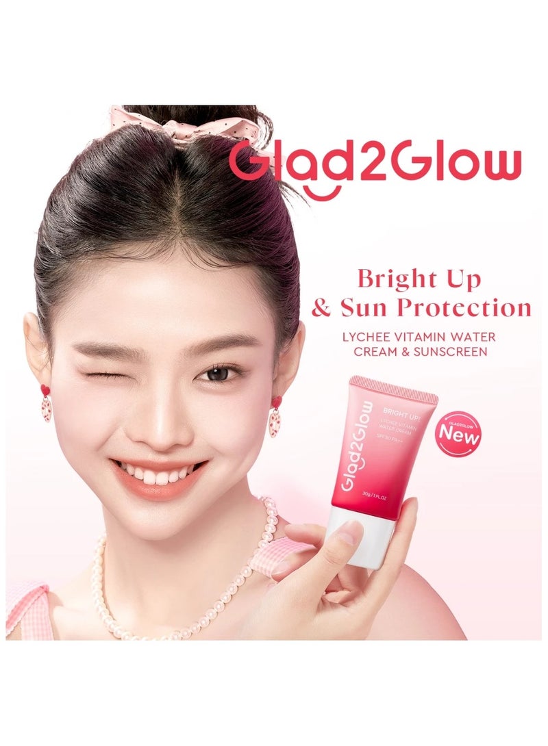 Glad2Glow Lychee Vitamin Water Sunscreen Cream 30g + Milk Amino Acid Gentle Face Wash 80ml – Glad2Glow Skincare Set for Brightening, Hydrating & UVA/UVB Protection - Image 4