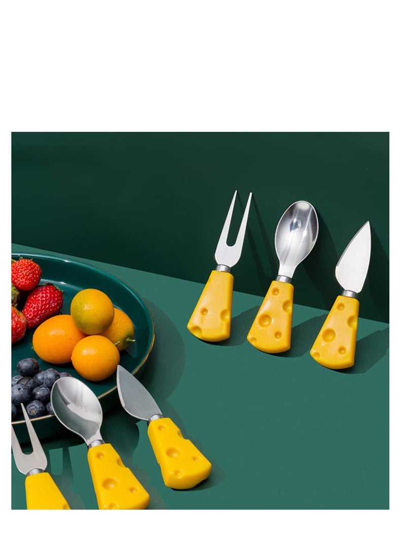 SYOSI Cheese Knife Gift Set 7 Pcs Stainless Steel Pizza Cutter Cheese Slicer with PP Handle Perfect for  Party. (Yellow)  - Image 5