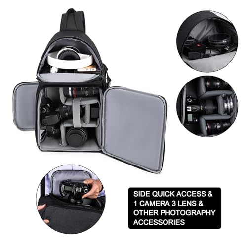 CADeN Camera Bag Sling Backpack for DSLR/SLR Mirrorless Camera Waterproof, Camera Case Compatible for Sony Canon Nikon Camera and Lens Tripod Accessories Black - Image 2