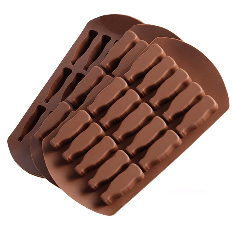 HOMUT 3Pcs Gummy Mold 15 Holes Cola Bottle Shape Brown Silicone Cake Gummy Candy Chocolate Jelly Ice Cream Cube Mold Pudding Handmade Craft Mold for Bakery Handmade Dessert AA0098
