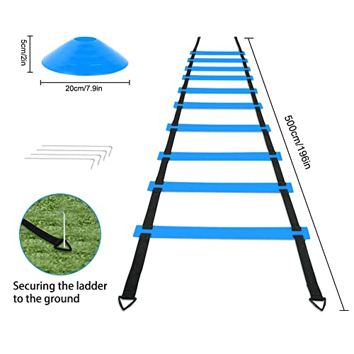 HOTOOLME Speed Agility Training Equipment Set - Includes Agility Ladder, Running Parachute, 8 Resistance Bands,20 Cones, 4 Hurdles, Jump Rope for Training Football, Soccer, Basketball Athletes - Image 4