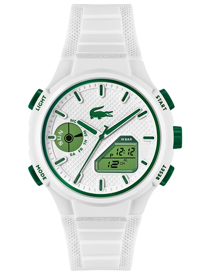 LACOSTE LC33 Analog and Digital Display Silicon Strap Wrist Watch - 45 mm - White 