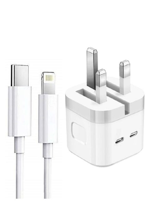 3 Pin Dual Port 35W USB-C Power Adapter With Cable for iPhone 14 / iPhone 14 Pro max 13 pro max 13 /12mini (iPhone USB-C Power Adapter)