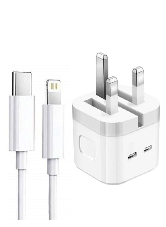 3 Pin Dual Port 35W USB-C Power Adapter With Cable for iPhone 14 / iPhone 14 Pro max 13 pro max 13 /12mini (iPhone USB-C Power Adapter)
