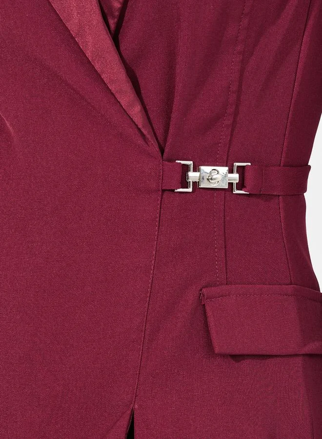 Styli Lapel Collar Buckle Detail Blazer Knee Length Dress