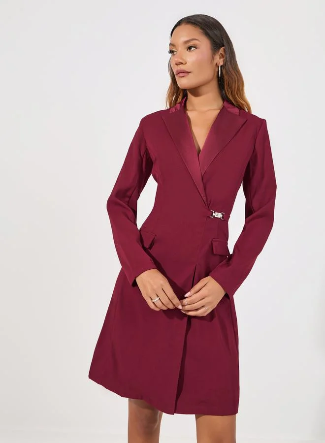 Styli Lapel Collar Buckle Detail Blazer Knee Length Dress