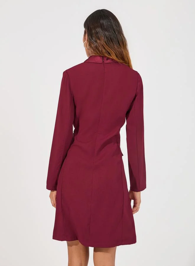 Styli Lapel Collar Buckle Detail Blazer Knee Length Dress